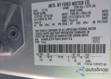 2017 Ford Transit Connect Xlt from USA, damaged, VIN NM0LE7F70H1309112